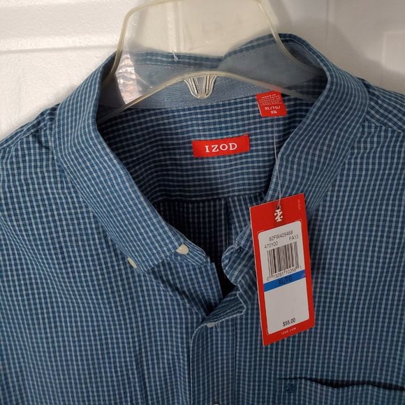 Men's - IZOD Long Sleeve Teal Plaid / Checked Shirt - NWT - Picture 3 of 6